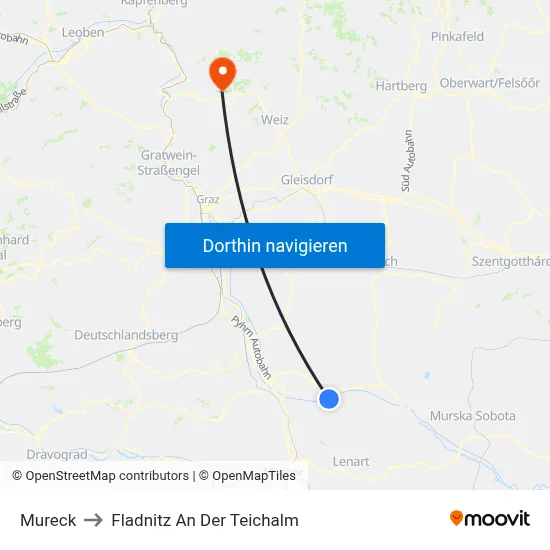 Mureck to Fladnitz An Der Teichalm map