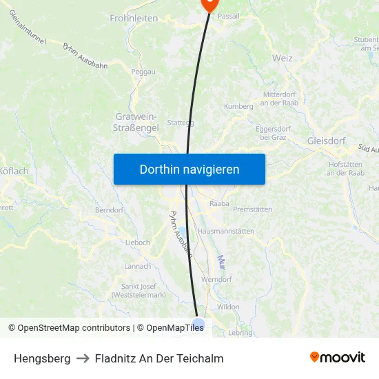 Hengsberg to Fladnitz An Der Teichalm map