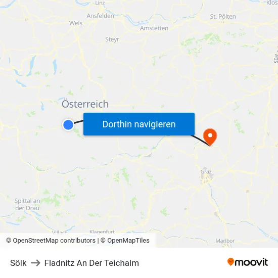 Sölk to Fladnitz An Der Teichalm map