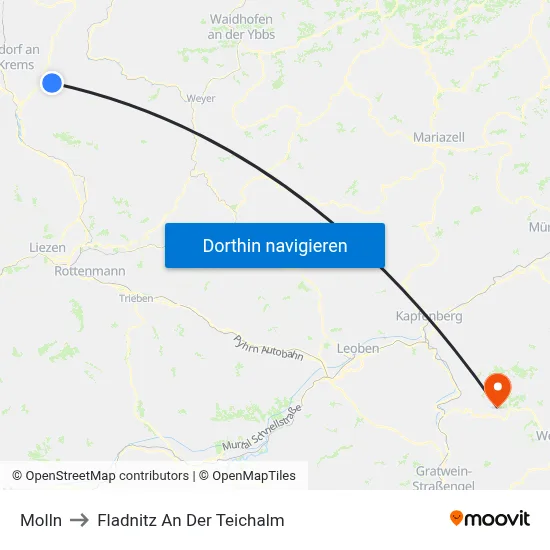 Molln to Fladnitz An Der Teichalm map