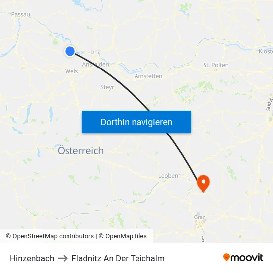 Hinzenbach to Fladnitz An Der Teichalm map