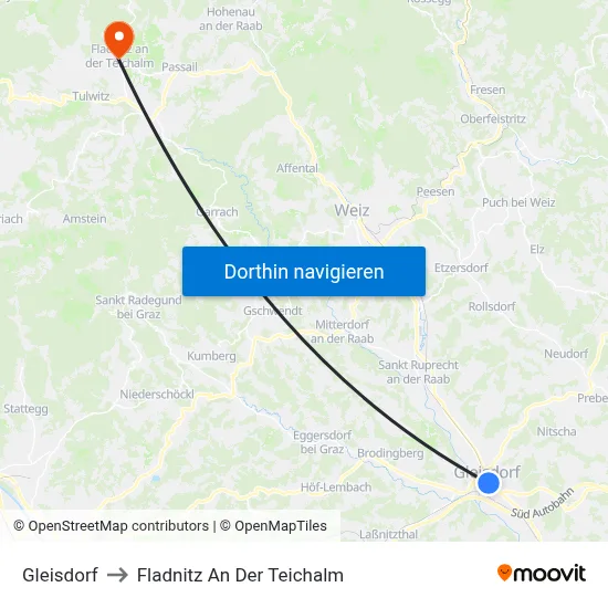 Gleisdorf to Fladnitz An Der Teichalm map