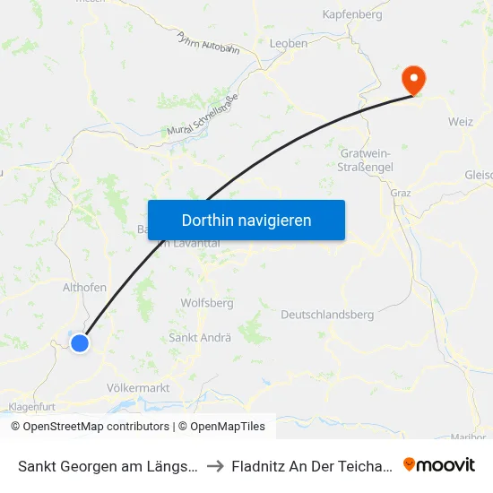 Sankt Georgen am Längsee to Fladnitz An Der Teichalm map