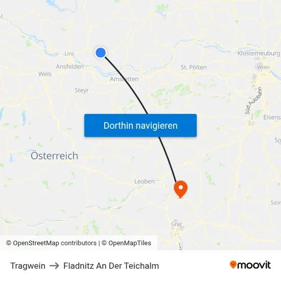 Tragwein to Fladnitz An Der Teichalm map