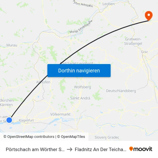 Pörtschach am Wörther See to Fladnitz An Der Teichalm map