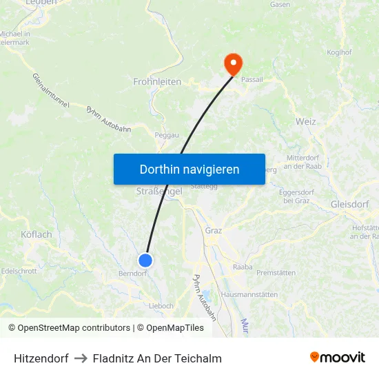 Hitzendorf to Fladnitz An Der Teichalm map