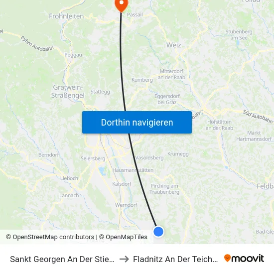 Sankt Georgen An Der Stiefing to Fladnitz An Der Teichalm map