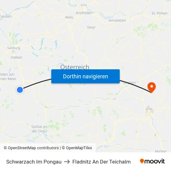 Schwarzach Im Pongau to Fladnitz An Der Teichalm map