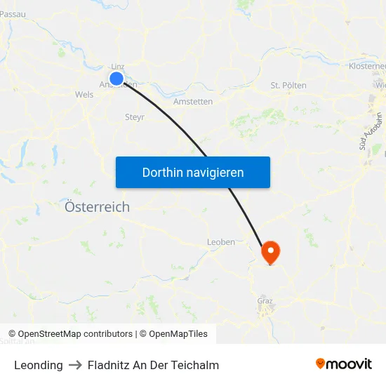 Leonding to Fladnitz An Der Teichalm map
