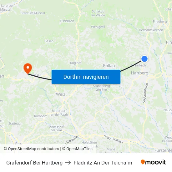 Grafendorf Bei Hartberg to Fladnitz An Der Teichalm map