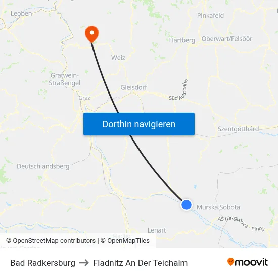Bad Radkersburg to Fladnitz An Der Teichalm map