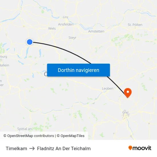 Timelkam to Fladnitz An Der Teichalm map