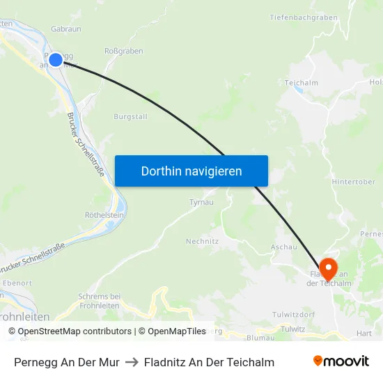 Pernegg An Der Mur to Fladnitz An Der Teichalm map