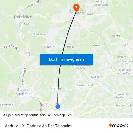 Andritz to Fladnitz An Der Teichalm map