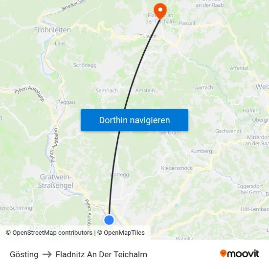 Gösting to Fladnitz An Der Teichalm map