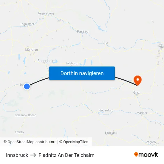 Innsbruck to Fladnitz An Der Teichalm map