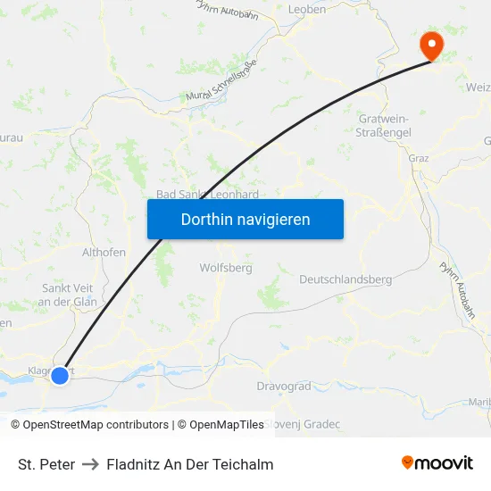 St. Peter to Fladnitz An Der Teichalm map