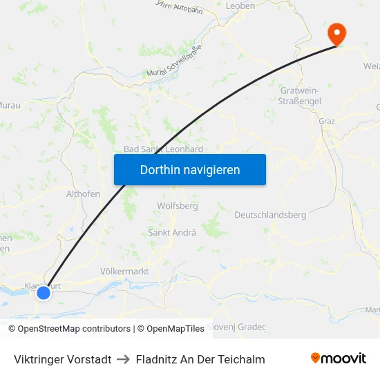 Viktringer Vorstadt to Fladnitz An Der Teichalm map