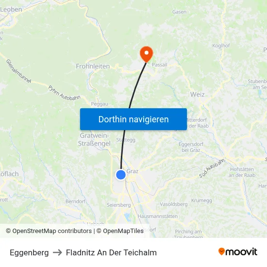 Eggenberg to Fladnitz An Der Teichalm map