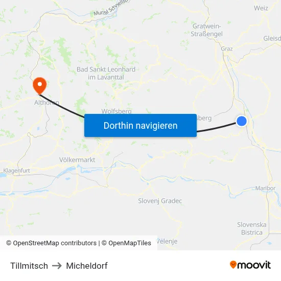 Tillmitsch to Micheldorf map