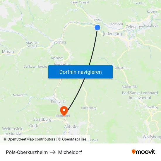 Pöls-Oberkurzheim to Micheldorf map