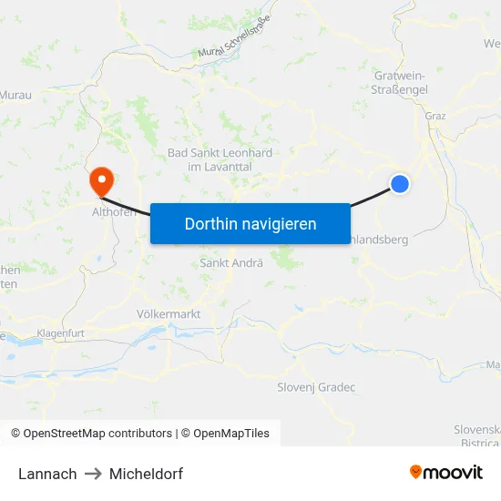 Lannach to Micheldorf map
