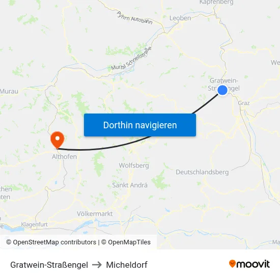 Gratwein-Straßengel to Micheldorf map