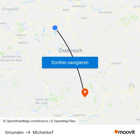Gmunden to Micheldorf map