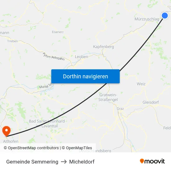 Gemeinde Semmering to Micheldorf map