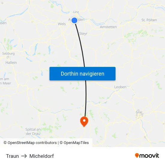 Traun to Micheldorf map