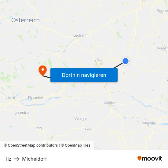 Ilz to Micheldorf map