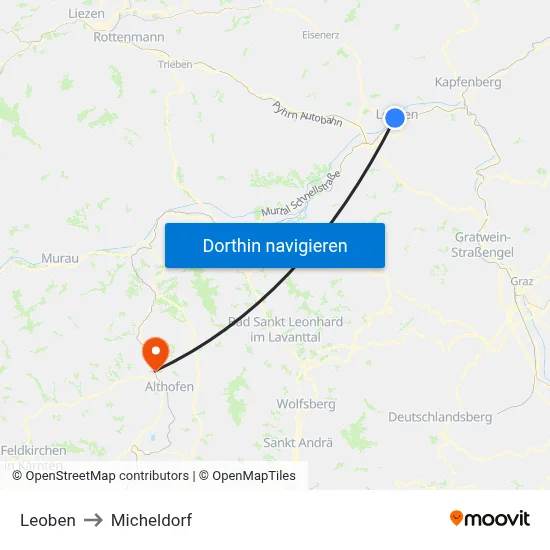 Leoben to Micheldorf map
