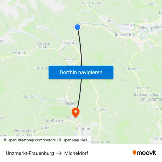 Unzmarkt-Frauenburg to Micheldorf map