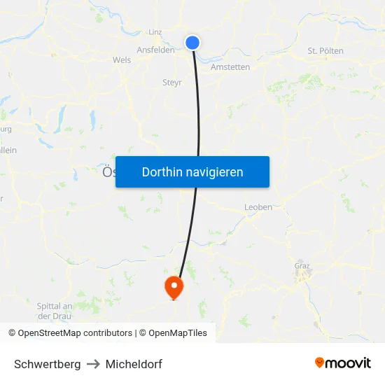 Schwertberg to Micheldorf map