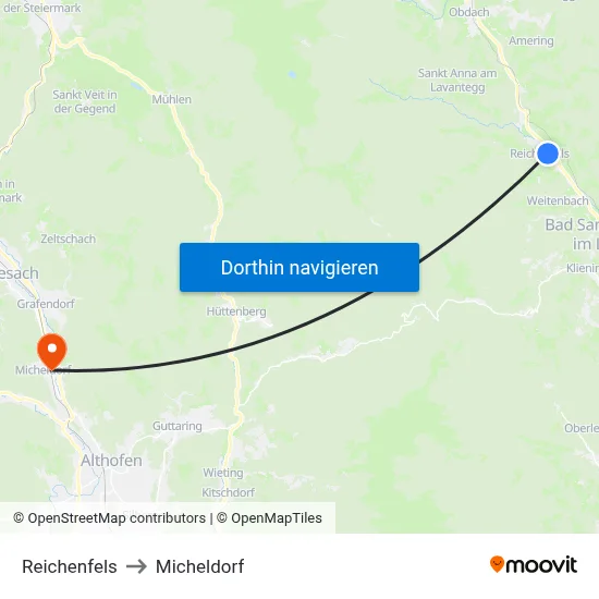 Reichenfels to Micheldorf map