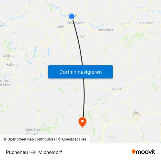Puchenau to Micheldorf map