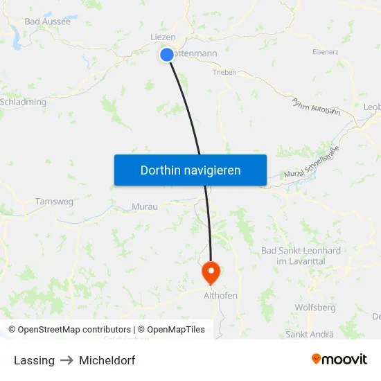 Lassing to Micheldorf map