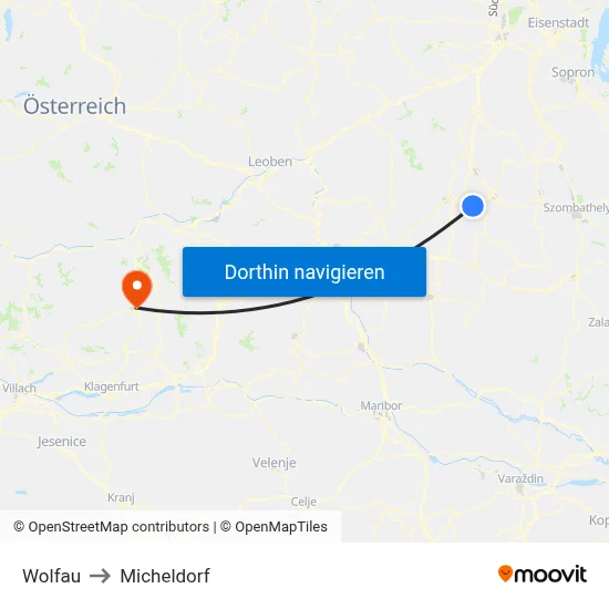 Wolfau to Micheldorf map
