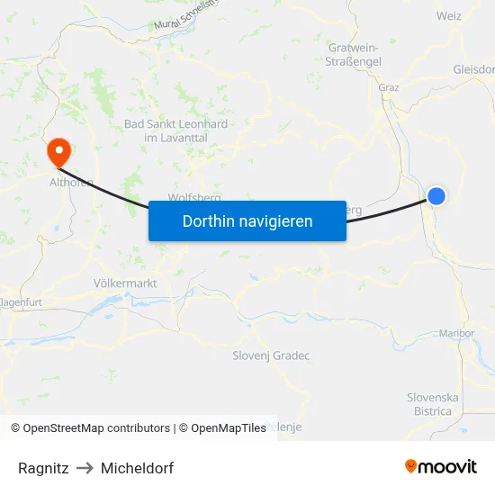 Ragnitz to Micheldorf map