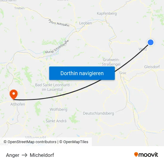 Anger to Micheldorf map