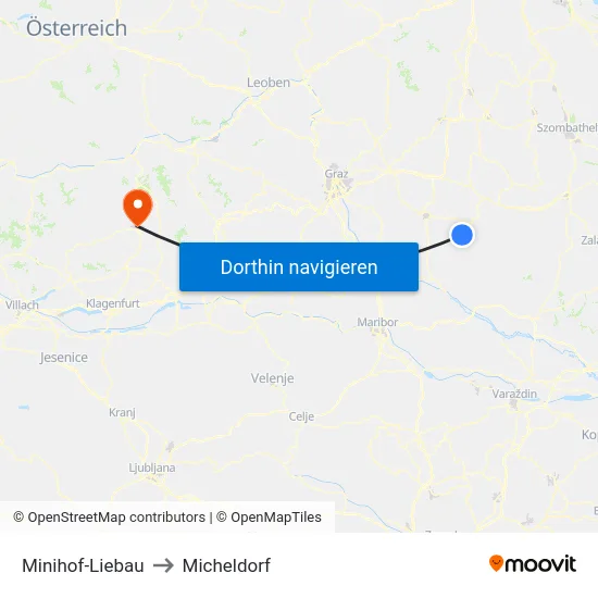 Minihof-Liebau to Micheldorf map