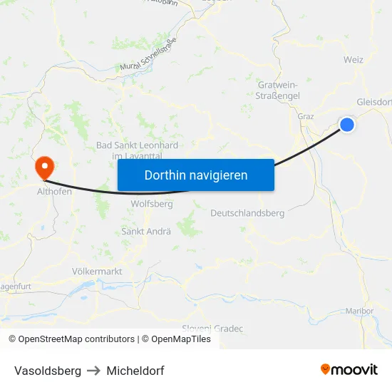 Vasoldsberg to Micheldorf map