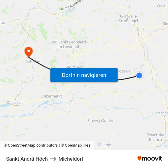 Sankt Andrä-Höch to Micheldorf map