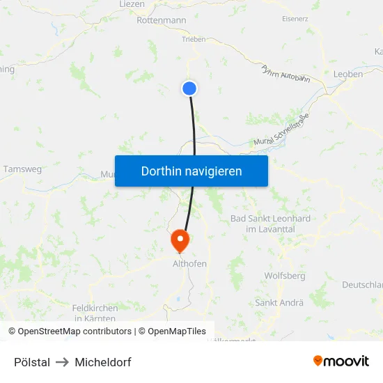 Pölstal to Micheldorf map
