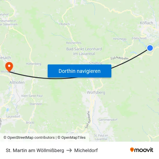St. Martin am Wöllmißberg to Micheldorf map