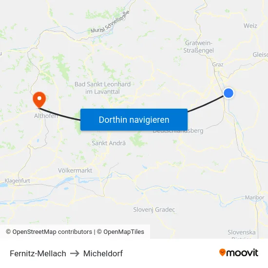 Fernitz-Mellach to Micheldorf map
