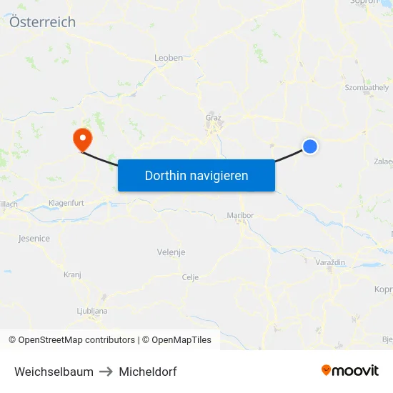 Weichselbaum to Micheldorf map