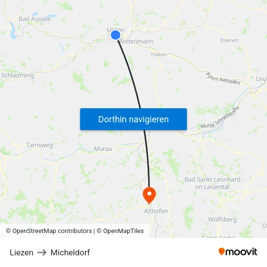 Liezen to Micheldorf map