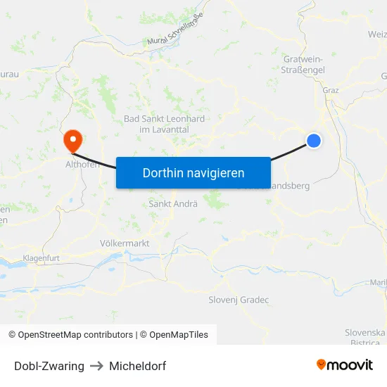 Dobl-Zwaring to Micheldorf map