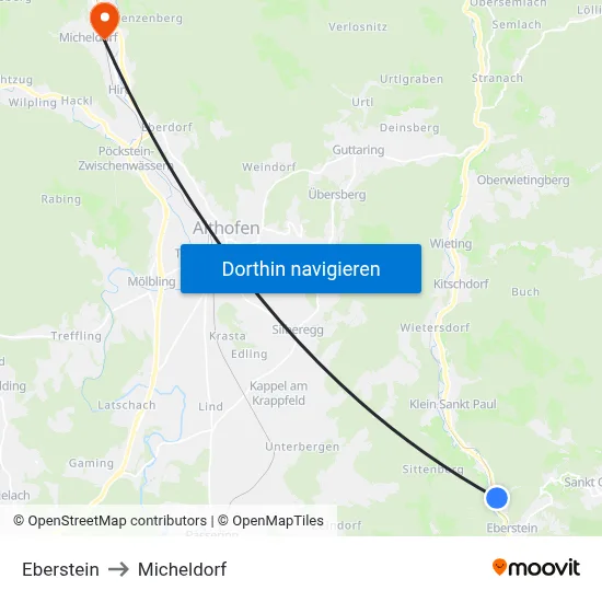 Eberstein to Micheldorf map